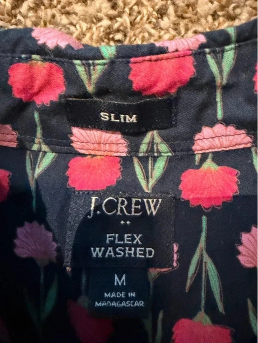 J. Crew Mens Flex Washed Slim Fit Short Sleeve Floral Button Down Shirt medium